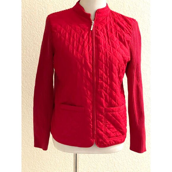 Vintage Y2K Croft & Barrow Red Sweater Cardigan Front Zip Knit Jacket Top PM - Picture 1 of 8
